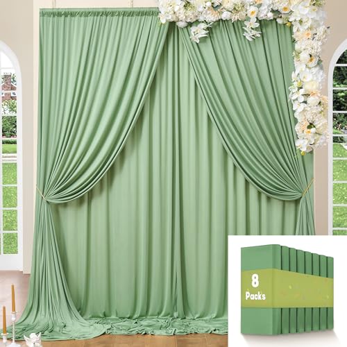 NSSONBEN Faltenfreie, salbeigrüne Hintergrundvorhänge für Partys, 12,2 x 3 m, 8 Paneele, 1,5 x 3 m Dicker Stoff, Fotohintergrund, Vorhänge für Hochzeit, Party, Hintergrund, Geburtstagsdekoration
