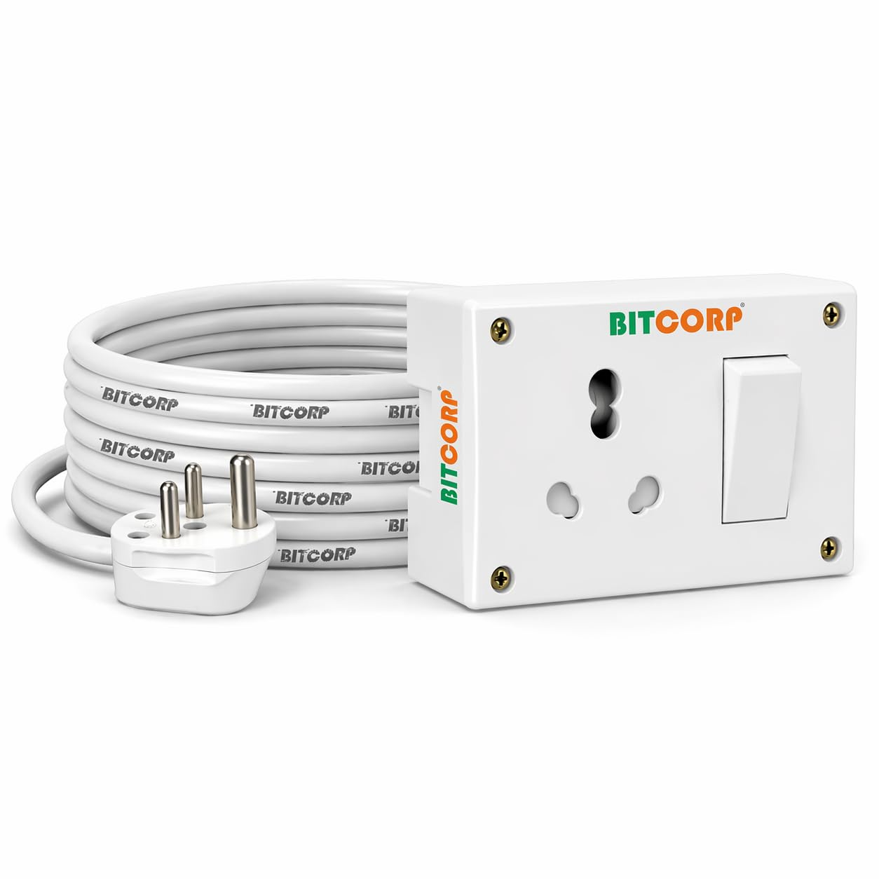 Bitcorp 2500W Power Strip 6A to 16A Converter, 16A Extension Board with 1 Socket 1 Switch, Surge Protector, 8 Meter Cord for Home Gadgets, Office, Fridge, Cooler, Air Conditioner (White) 220V-image-3