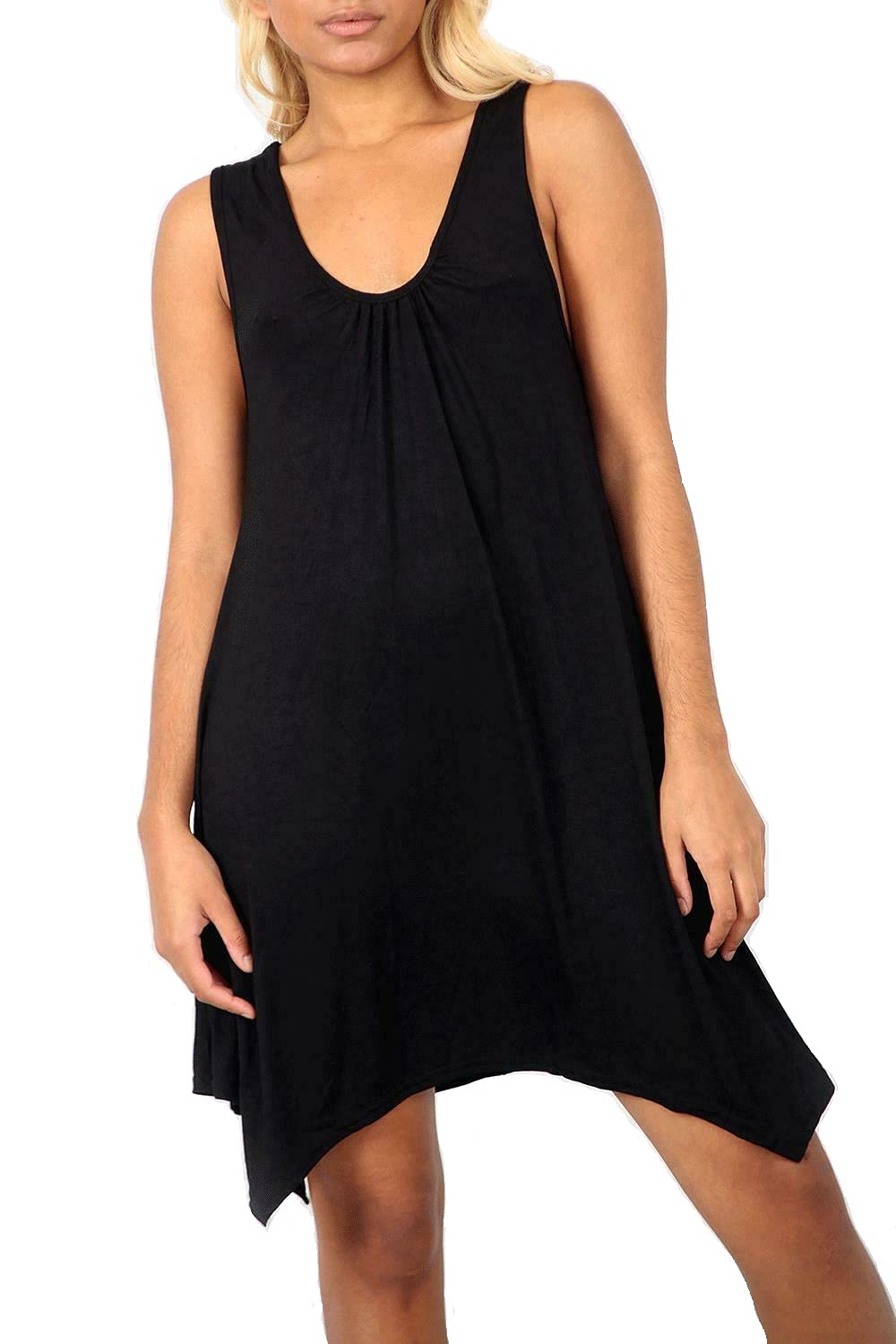 NAZ Fashion Ladies Womens Hanky Hem Flared Sleeveless Plus Size Summer Vest Top UK 8-26 Black