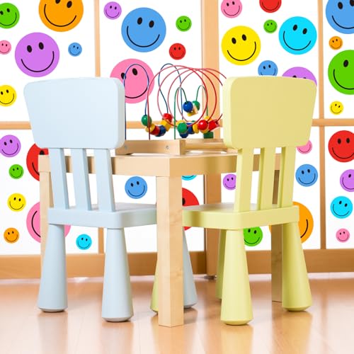 Image of Whaline 9 Sheet Smile Face Window Clings Colorful Cute Happy Face Window Decals Double-Sided Reusable Glass Sticker for Home Back to School Classroom Office Nursery Windows Decor