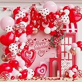 132Pcs Valentines Day Balloon Garland Arch Kit, Pink Red White Confetti Latex balloons with Love Letter Heart Foil Balloons for Valentines Day Proposal Wedding Galentines Birthday Party Decorations
