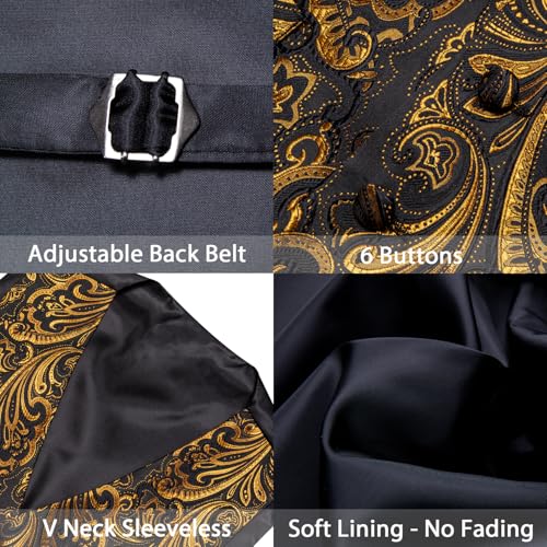 Image of Barry.Wang Formal Men Flower Vest Paisley Jacquard Silk Ties Suit Waistcoat Set Wedding 5PCS