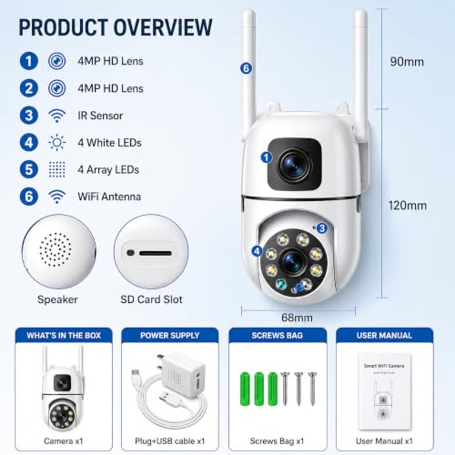 Image of Fire turtle Smarthome Dual Lens Mini Fox | 4+4MP WiFi CCTV Camera with PTZ & Fixed View | AI Motion Detection, Color Night Vision, Two-Way Audio, 360 Coverage, App Remote Access (Dual Wall)