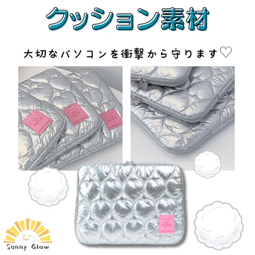 Sunny Glow パソコンケース ハート柄 韓国風デザイン タブレット ノートPC iPad 収納対応 レディース おしゃれ (15インチ、ホワイト)