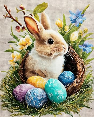 Kit Broderie Point de Croix Broderie Perlée Animaux Pâques DIY