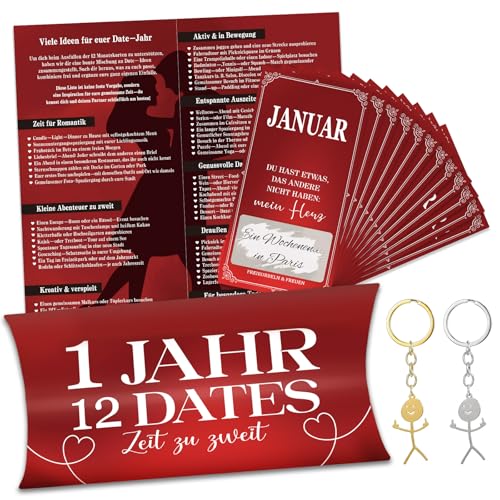 Anruzon Personalisierte Geschenke Frauen & Männer, 1 Jahr, 12 Dates - Dates zum selber ausfüllen mit Rubbelaufkleber - Überraschung zum Valentinstag, Jahrestag Geschenke für sie, ihn, Freundin