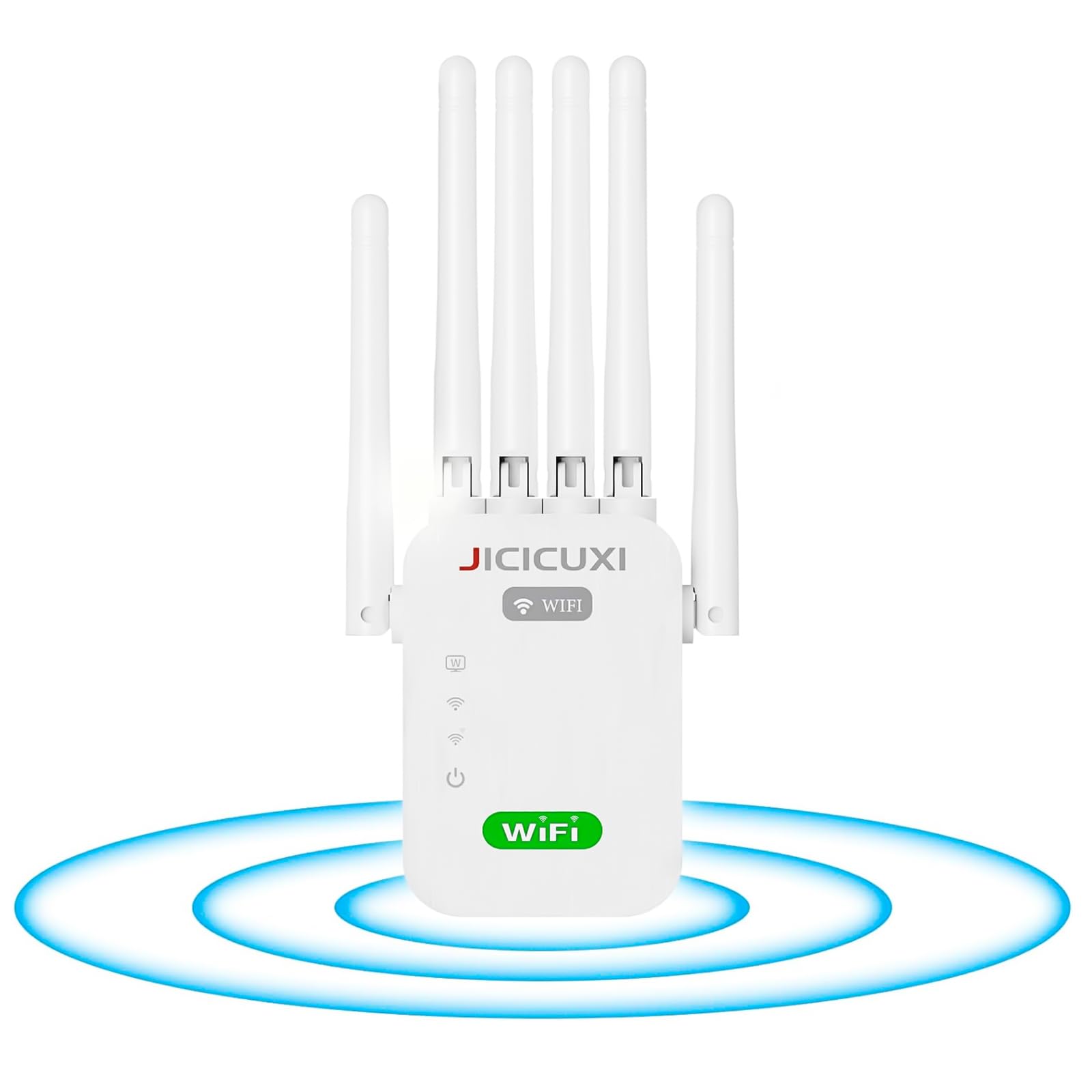 WLAN Verstärker, WLAN Repeater mit 6 Antennen, WiFi Repeater für 5.000 m² Abdeckung & 50 Geräte, LAN-Anschluss, Access Point Modus, W LAN Verstärker für Steckdose Zuhause und Büro, Mondweiß
