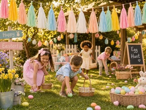 Image of Pastel Rainbow Tassel Garland Banner Paper Tassels - 30pcs Baby Shower Birthday Wedding Streamers,Peach Yellow Purple Blue Mint Ivory Tassels Banner Backdrop Decor