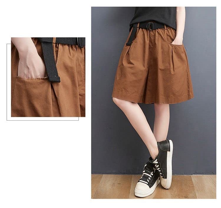 Short Femmes Lâches Hautes Shorts De Jambe Large Décontractées Cinq Points De Grande Taille De Cargaison avec Ceinture