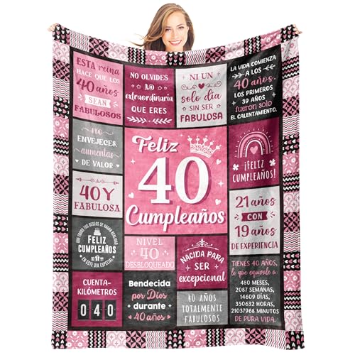 Giftasy Presentes Mulher 40 Anos, 40º Aniversário Mulher - Manta Cheia de Bênçãos, Presentes Originais para Mulheres 40 Anos para Amigas, Irmãs, Mães, Companheira de Trabalho (157x132 cm)