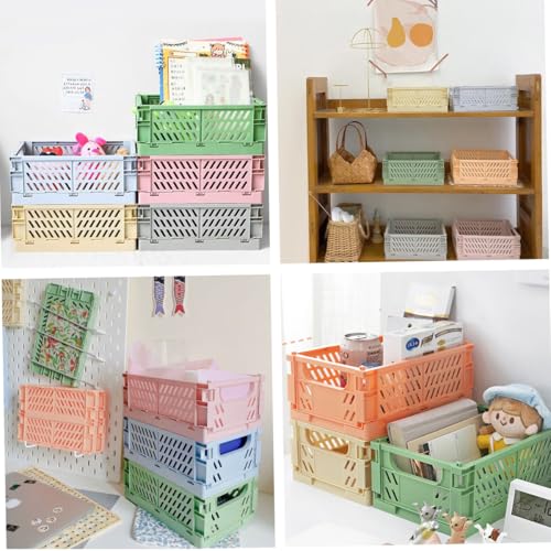 Aiuuee 6 Stücke Klappbox, Klappboxen Faltbar Stabil Groß 25 x 16 x 10cm, Kappkisten Stapelbar, Plastik Klappkorb Faltbare Aufbewahrungsbox für Büro Küche Badezimmer Kinderzimmer Schlafzimmer