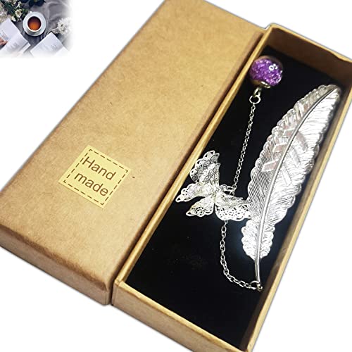 Scgfpoe Metal Feather Bookmark, Perfect For Women And Girls, Birthday Gift, Teacher Gifts With 3D Butterfly Pendant For Christmas Day,Thanksgiving,Unique Gifts For Book Lovers,Silver #TOP9
