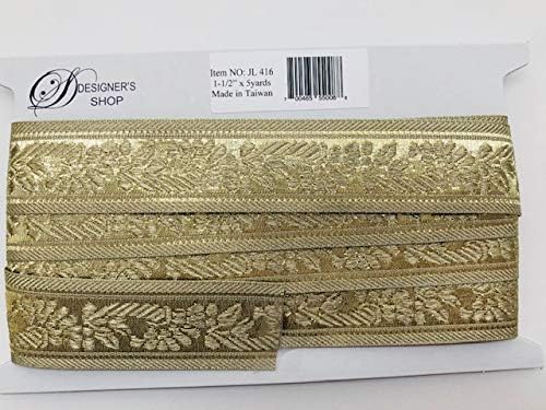 Miniatura 3 de JL 416 - Cinta de tela jacquard floral dorada metálica de 1-12 pulgadas (1.496 in), 5 yardas, bricolaje para costura, manualidades, decoración del
