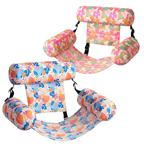 Sloosh Pool Floats Chairs Adult, 2 Packs Inflatable Pool Lounge Chairs,Blow up Hammock Pool Noodles Floats for Adults,Flower Pattern Floating Water Chair for Pool Lake River(Tropical Flowers)