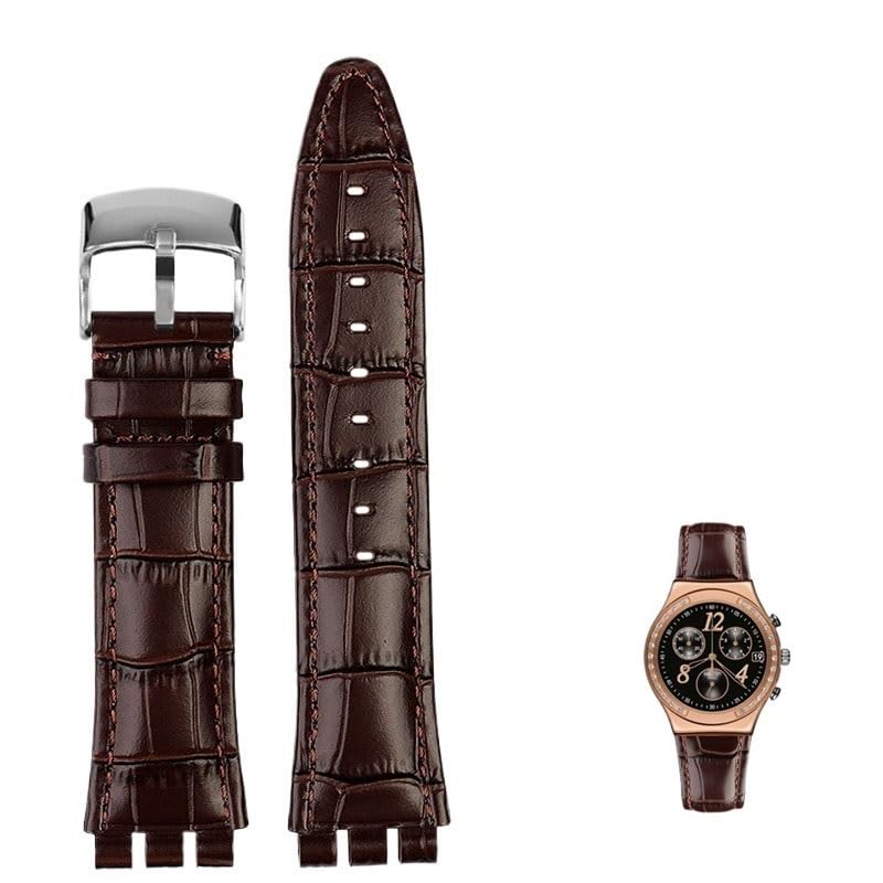 Leather Watch Strap For Swatch YVS451 YVS420 YVS435 Men's Three - Eyed watchband