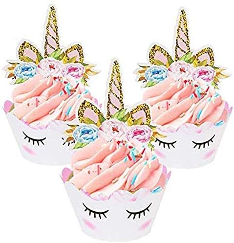 Unicorn Cupcake Toppers and Wrappers Decorations (40 of Each) - Reversible Rainbow Cup Cake Liners with Unicorn Topper | Cute Decorating Supplies for Girl Birthday Party