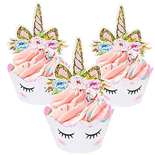 Unicorn Cupcake Toppers And Wrappers Decorations (40 Of Each) - Reversible Rainbow Cup Cake Liners With Unicorn Topper | Cute Decorating Supplies For Girl Birthday Party #TOP2