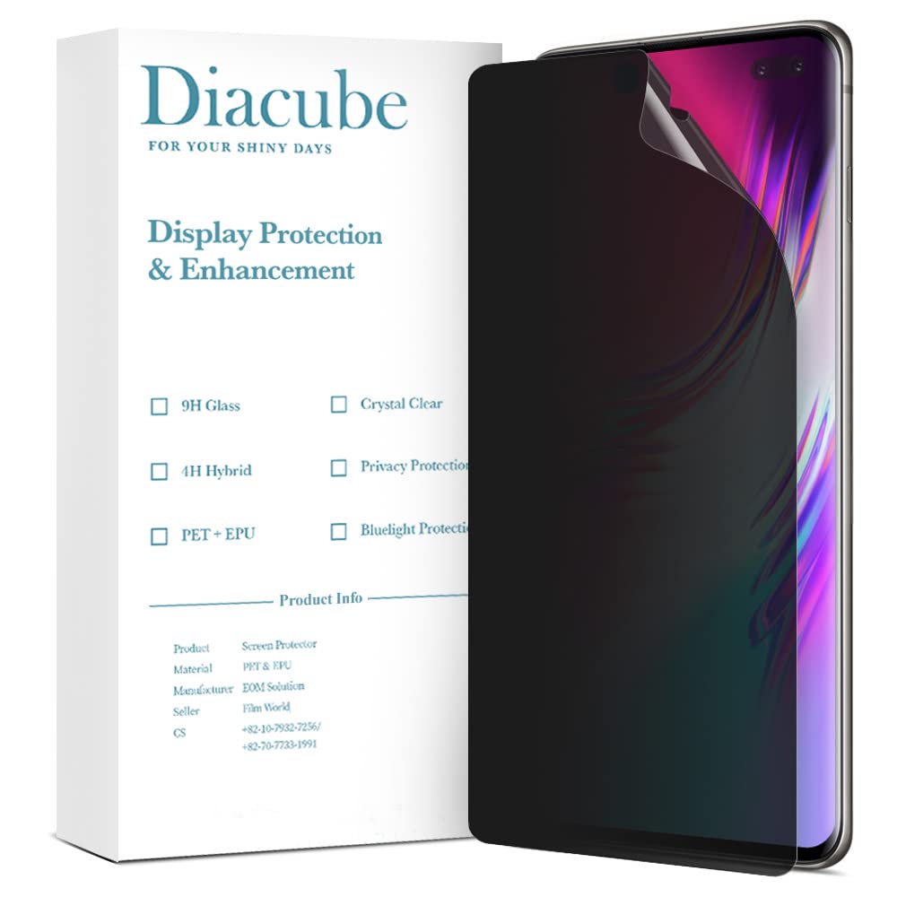 Diacube [2 Pack Privacy Screen Protector for Galaxy S10 5G, Full Glue Anti-Spy PET EPU Hybrid Screen Protector, Fingerprint Compatible, Self-Healing,