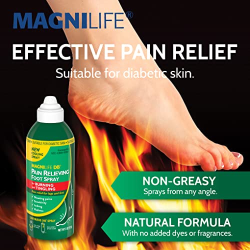 Image of MagniLife DB Pain Relieving Foot Spray, 3 Oz, Cooling Pain Relief for Burning, Tingling & Stabbing Discomfort in Feet & Legs, Non-Greasy Moisturizing Foot Care Suitable for Diabetic & Sensitive Skin