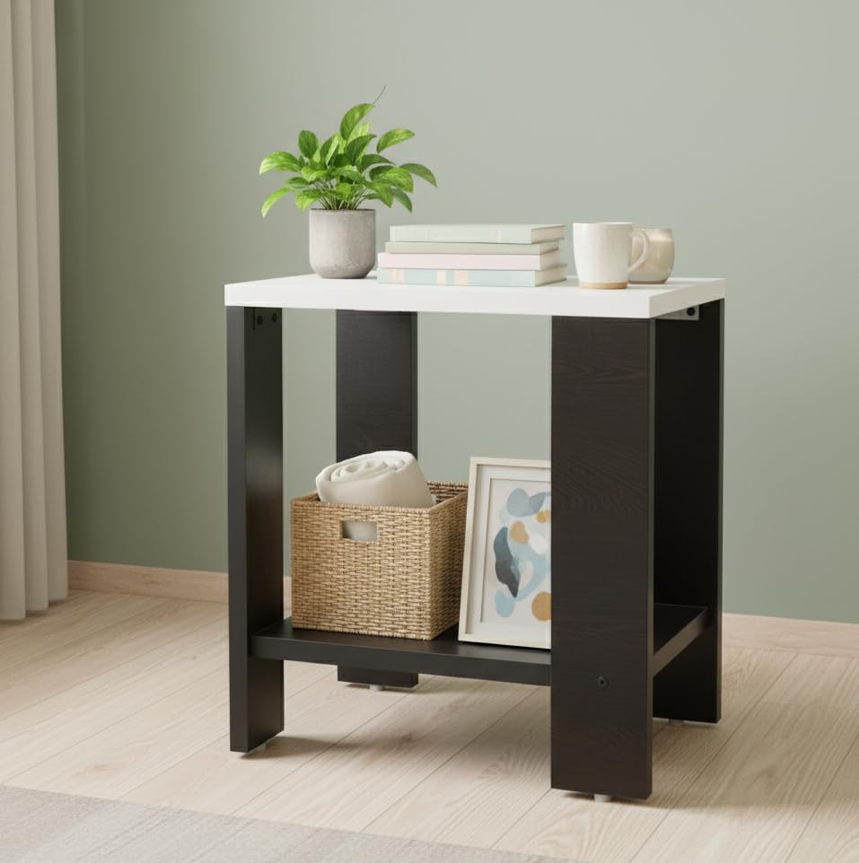 Image of SBF Furniture Small Wooden Side Table with Storage Shelf - 40x40 cm End Table Nightstand - Bedside Table for Bedroom, Living Room, Office - Modern, Durable, Easy-to-Clean Furniture
