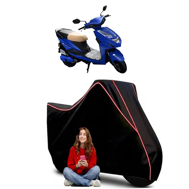 Image of Lectrix LXS G2.0 Scooty Bike Cover Water Resistant Outdoor Use Universal Fit Scooters Motorcycles Heavy Duty UV Protection Dust Rain Scratch Resistant Elastic Bottom Black Blue Piping