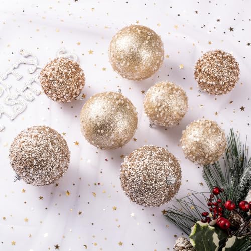 ChrisWish 12CT Christmas Ball Ornaments, Champagne Christmas Ball Decorations Shatterproof Plastic Hanging Pearl Balls for Holiday Party(70mm/2.76") - image 4