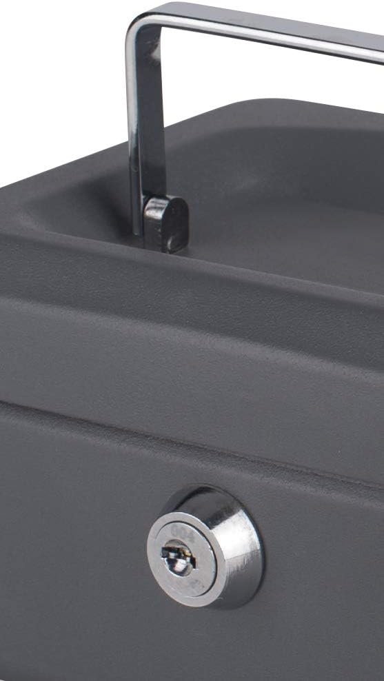 Pavo - Premium 6-Inch Metal Cash Box with 2 Keys and Removable Change Tray - Dark Grey - 12D x 15W x 8H centimetres