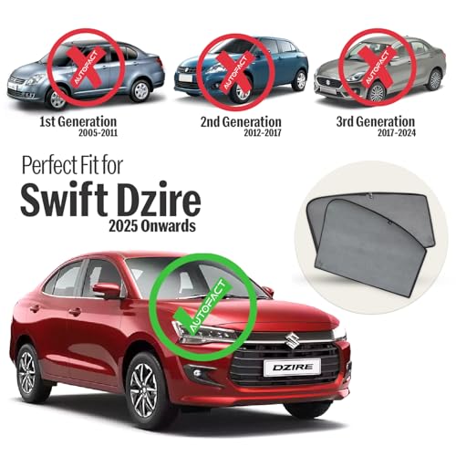 Image of Autofact Car Sunshades for Maruti Swift Dzire (2025 Onwards), UV Protection, Useful Car Accessories, Custom fit Sun Shades for Side Windows, Set of 4