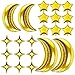 54Pcs Star Foil Balloons Moon Foil Mylar Balloons Kit with 50Pcs Gold Star Balloons and 4Pcs Large Moon Foil Balloons for Baby Shower Christmas Anniversary Engagement Wedding Birthday Party Decoration