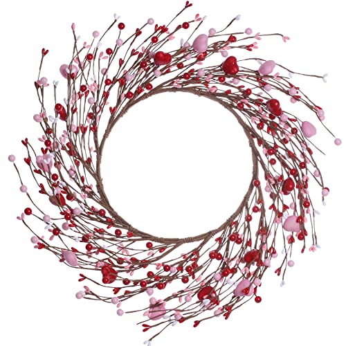 LLZLL Valentine’s Day Wreath,15 Inches Valentine’s Day Wreaths for Front Door Pink Red Heart Berry Wreath for Valentine’s Day Wedding Decor (Red/Pink/White)