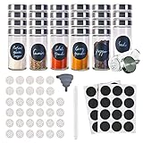 Miorkly 24 Gewürzgläser mit Streueinsatz-Hochwertiger Edelstahldeckel Gewürzdosen-Runder Gewürzstreuer-Transparenter Gewürzbehälter-Gewürze Aufbewahrung Set hat Gewürzetiketten Rund, Ausgangssiebe et