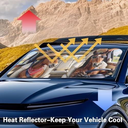 Image of Western Horse Car Windshield Sun Shade - Foldable Car Windshield Sunshade for Front Window for Most Sedans SUV Truck - Autom Interior Accessories for Sun Protection
