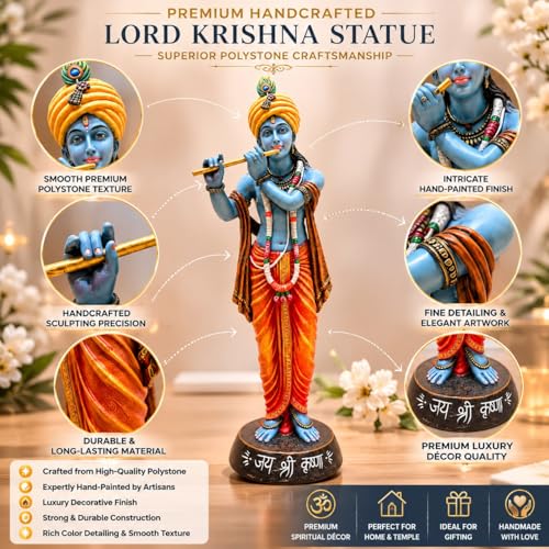 Image of ARMONIA Lord Krishna Idol Statue Murti for Home Decor & Pooja Room | Premium Polystone Krishna Sculpture for Mandir & Living Room | Best Gift for Housewarming | 30.7 Inch Large with Microfiber Cloth