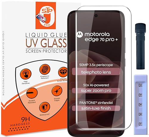 Image of STP FEEL Advanced UV Tempered Glass Screen Protector Compatible For Motorola Edge 70 Pro Plus 5G (6.78 Inch, Pack of 1) Full Adhesive UV Curved Case Friendly HD+ Clarity