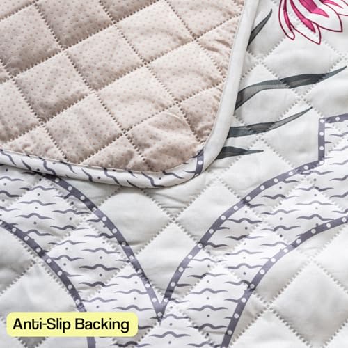 Image of House of Quirk 'Mughal Series' Printed Quilted Sofa Cover for 1 /2 /3 /4 Seater - Anti-Slip, Washable Couch Protector Slipcover (2 pcs Armrest, Mughal Buta, 80x60 cm)