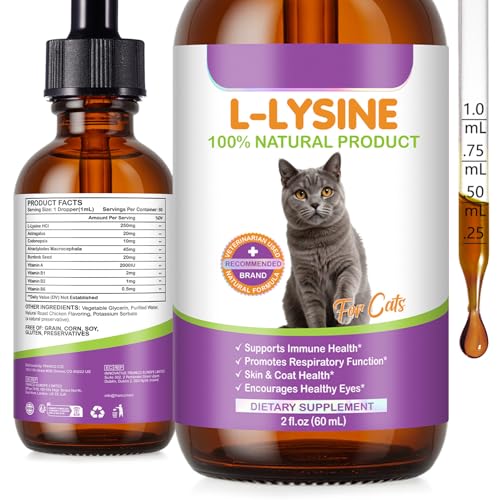 L-Lysine Supplement for Cats Immune & Respiratory Support Liquid with Natural Ingredients Chicken Flavor Dietary Supplement for Skin Coat & Eye Health 2 fl oz