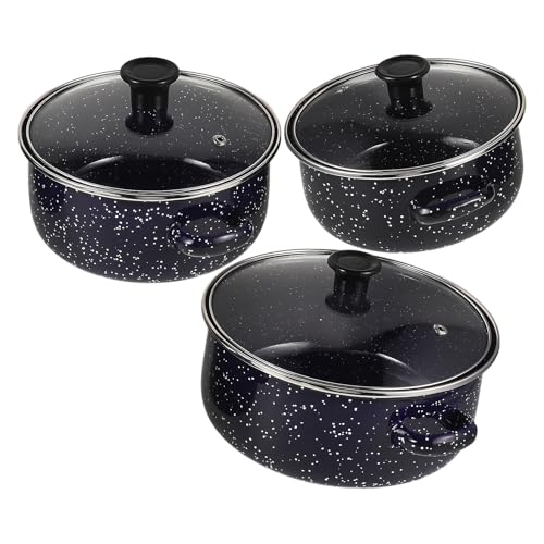 LABRIMP Juego de Ollas Esmaltadas Mini 3 Piezas con Asas Dobles, Cacerolas Pequeñas Azul, Batería de Cocina Antiadherente para Sopa, Fideos y Olla Caliente en Hogar, Oficina y Dormitorio