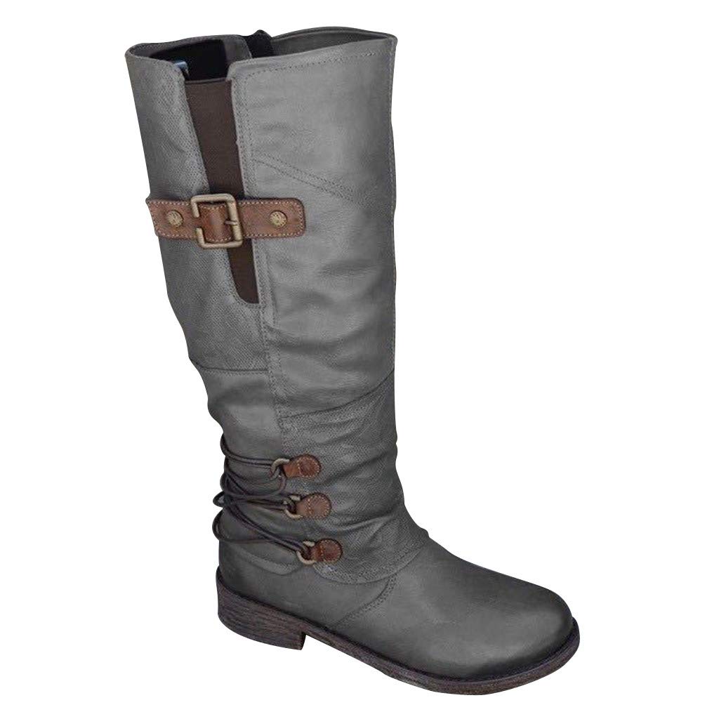 Womens Over The Knee Boots High Heel Pointed Toe Leather Winter Boot with Side Zipper Chunky Heel Solid