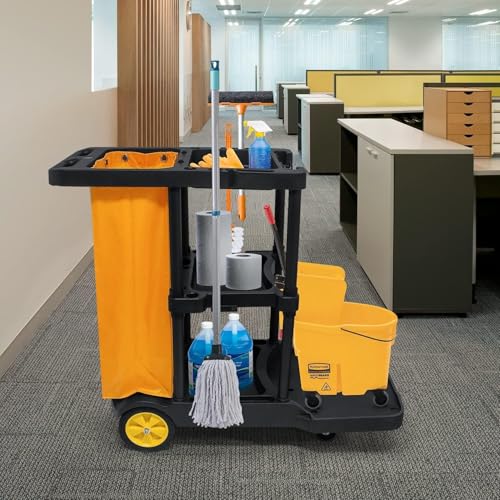 mosegor Putzwagen Reinigungswagen Profi, Reinigungswagen mit 65L Tasche,4 Rollen Einigungswagen für Gewerbe Hotelservice, Gastronomie, Großküche, 113 x 56 x 93 cm