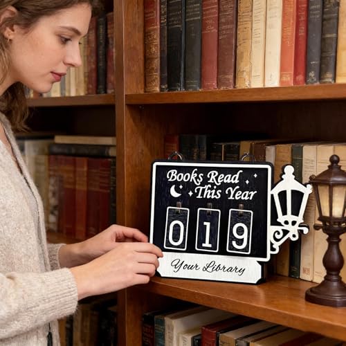Decoración de estantería con rastreador de libros de madera para hogar 2