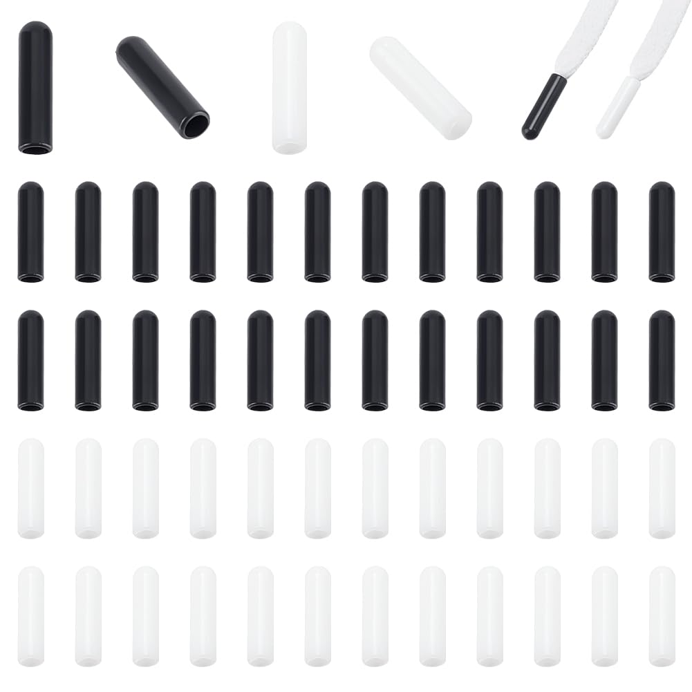 PH PandaHall 52pcs Shoelace Tips Plastic Shoelace Ends Tips Shoelace Head Cord End Caps Black White Shoelace Ends Replacement Shoelace Tips Head for Sneakers Canvas Hoodies Pants DIY Reparing 20x5 mm