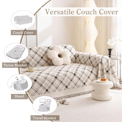 jianyana Sofa Covers Soft Durable Reversible Chenille Sofa Slipcover Couch Covers Modern Plaid Universal Furniture Protector for 1 2 3 4 Seater Sofa Loveseat L-shape Corner Futon Sofas - Image 4