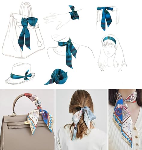 NIDMIDO 4 Pack Skinny Hair Neck Accessories Scarves With Bag Scarfs Handle Headband Fashion Gifts4