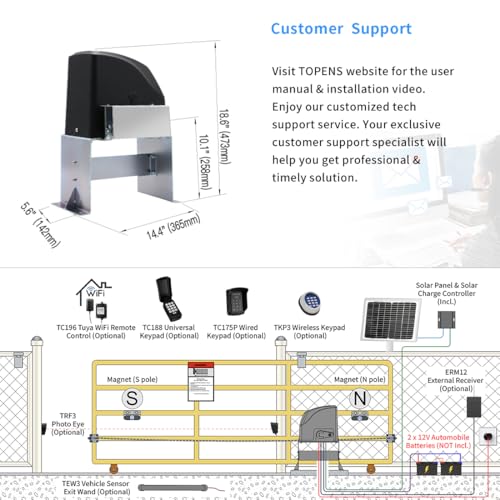 Image of TOPENS DKC500S Solar Sliding Gate Opener Chain Drive