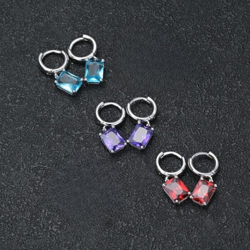 14K Gold Ruby Gemstone Hoop Earrings, Red Rectangular Style, Beautiful Gift for Women3