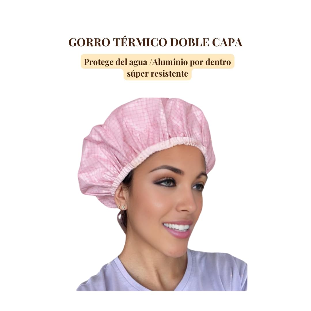 Gorro Térmico para Cabello de Tratamientos Hidratación Profunda o Tintes - Gorro 2 capas -Gorro de Papel de Aluminio- Gorro de Cuidado de Doble Capa Reutilizable-Rosa-(talla única-1 ud.) (1ud)