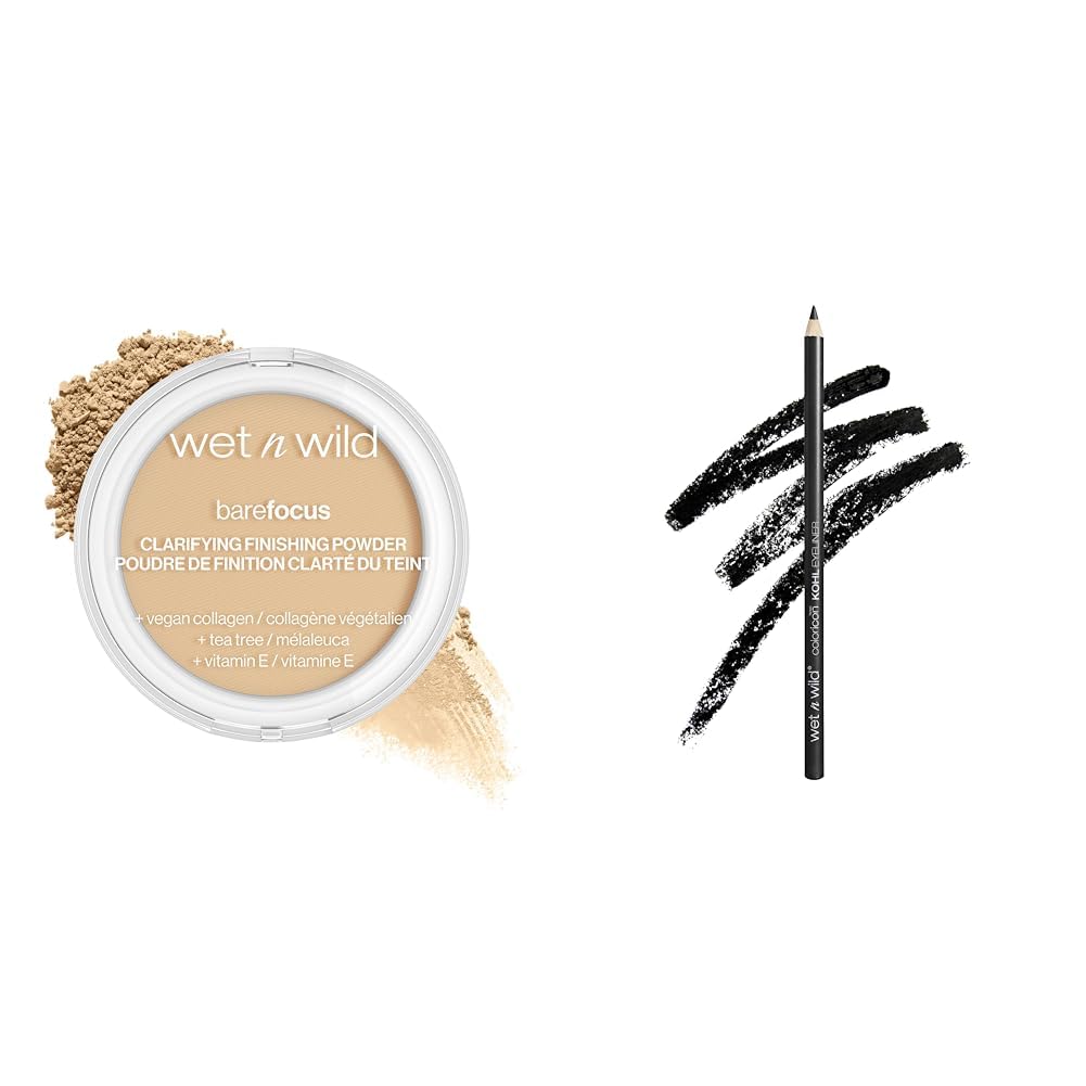 wet n wild Bare Focus Clarifying Finishing Powder Color Icon Kohl Eyeliner Pencil - Rich Hyper-Pigmented Color