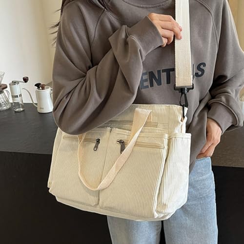 Women Bag Large Capacity Shoulder Bag with Pockets Korean Styles Cord Handbag Corduroy Crossbody Bag Top Handle Bag4