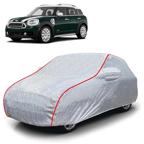 Image of Sulfar 100% Waterproof Car Body Cover Compatible with Mirror for BMW Countryman (Triple Stitched, Full Bottom Elastic, Magic Silver with Red Piping)
