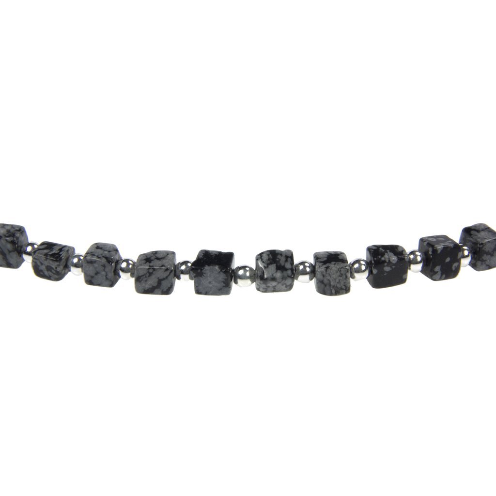 Collana ossidiana fiocco di neve in argento massiccio, dimensioni delle pietre 4 mm